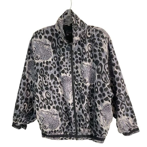 Vintage Anney leopard animal print jacket M 100% silk black & gray full zip ￼ - Picture 1 of 9